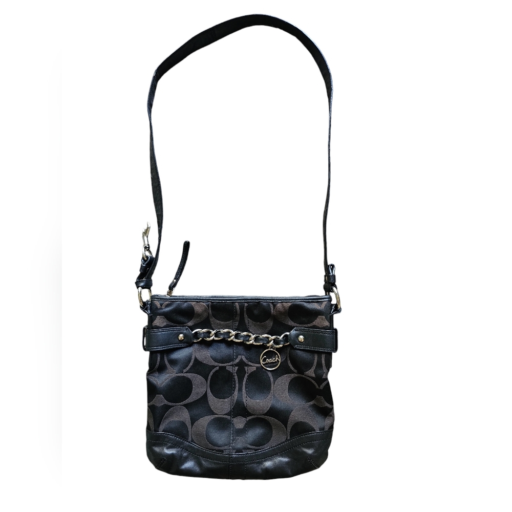 Coach Y2K chain decor monogrammed fabric and leather shoulder/crossbody bag